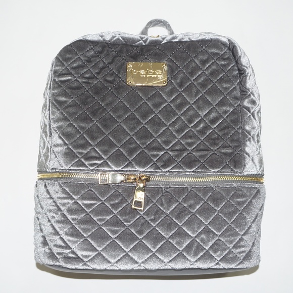 bebe Bags Bebe Large Pewter Quilted Velvet Backpack Poshmark